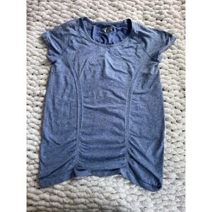 Athleta Essence Ruched Tee Heathered Blue Short Sleeve Activewear Top Womens XL
